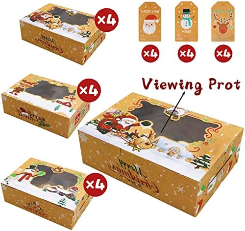 ZMCINER 12 PCS Christmas Cookie Boxes with Window Christmas Bakery Boxes Treat Boxes Baking Boxes for Gift Giving for Pastries, Cupcakes, Brownies, Brown Kraft Bakery Boxes 8.75 x 5.75 x 2.75 Inches