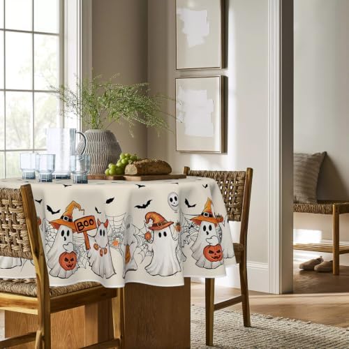 Horaldaily Halloween Tablecloth 90 x 90 Inch Round Black Bat Ghost Spider