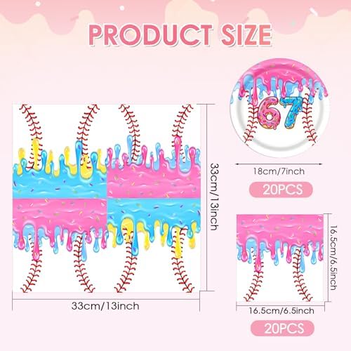 40Pcs Ice Cream Drip Baseball Party Decorations 6 7 Meme Baseball Party Supplies Disposable Dessert Plates and Napkins Set for Team Gift Sport Birthday Baby Shower 6 7 Party Decorations, Serves 20