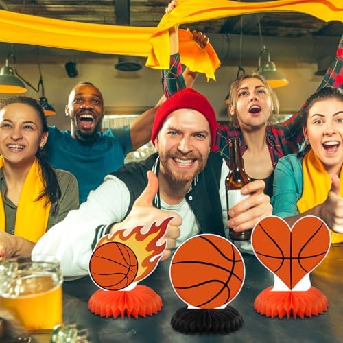 Yuntau 12 Pcs Basketball Party Decoration Honeycomb Centerpiece Basketball Table Topper Sports Table Decoration for Men Birthday Sports Theme Party Favors Supplies