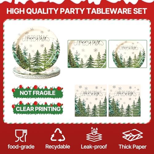 50 Pcs Christmas Paper Plates and Napkins Set