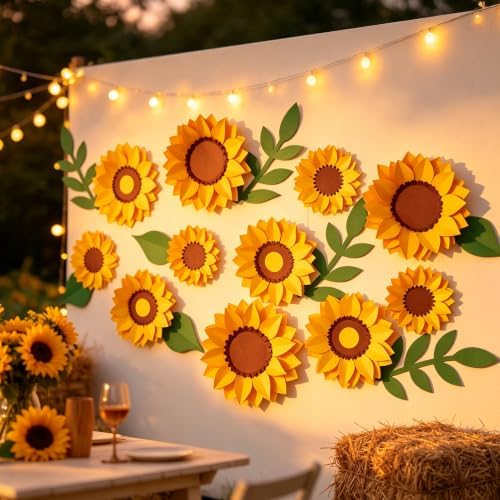 PAPER JAZZ Sunflower Paper Flower Decoration for Wall,3D Gaint Flower Wall Decor | Large Yellow Sunflowers for Bulletin Board Kitchen Living Room for Baby Shower,Nursery Room.