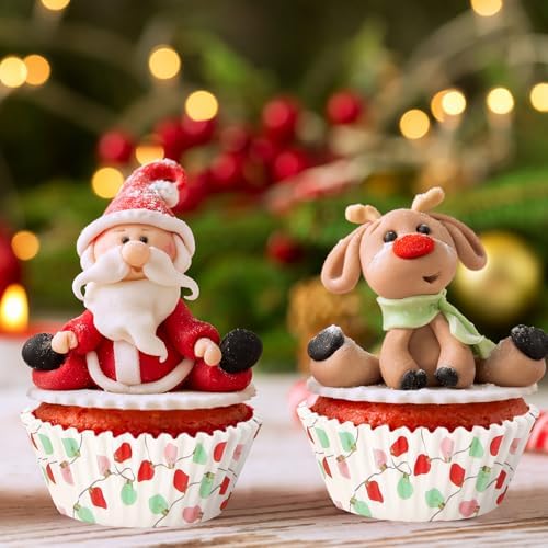 Whaline 300Pcs Christmas Bulb Paper Baking Cups Colorful Xmas Bulbs Cupcake Muffin Liners 2 x 1.2 Inch Winter Holiday Cake Candy Cup Paper Wrappers for Xmas Wedding Birthday Baby Shower Party