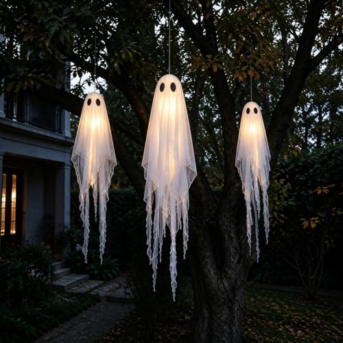 3 Packs Halloween Decorations Outdoor - Hanging Ghost Decor for Porch Yard