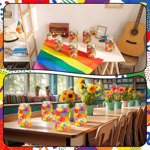 Qinyoung 12 Pcs Coloring Rainbow Mason Jars Crafts DIY Suncatchers