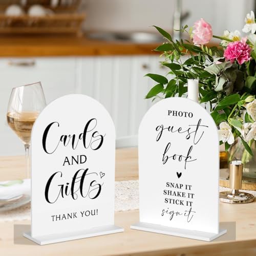 2Pcs Wedding Memorial Signs Photo Guest Book Sign Cards And Gifts Sign Wedding Table Acrylic Decor for Engagement Bridal Shower Ceremony Reception Event Party