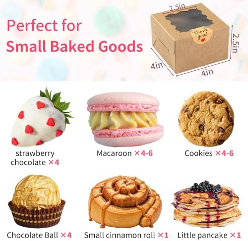 WINKIO Cookie Boxes with Window, Small Bakery Boxes for Dessert Pastry