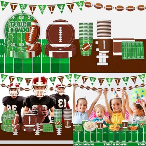 Football Party Decorations Football Party Supplies Kit Serve 24 Plates Napkins Cups Banner Tablecloth for Foot Ball Themed Birthday Gameday Decorations