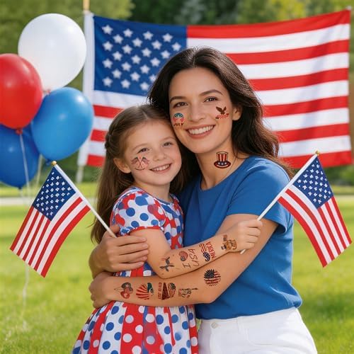 250th Anniversary USA Shirt - 150 PCS USA Flag Patriotic Tattoos for Fourth of July Accessories America Merchandise | 4th of July Outfits for Women,Red White Blue Party Decorations Favors Supplies