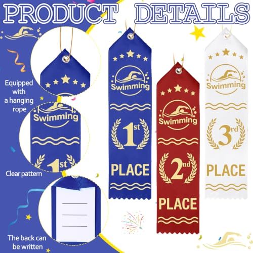 Thiccywoov 120 Pcs Swimming Award Ribbons 8" x 2" for 1st, 2nd, 3rd