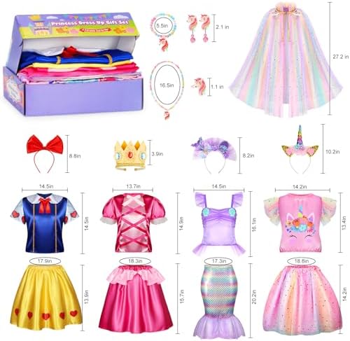 LIMIROLER Princess Dress Up Clothes for Little Girl Role Play Costume Gift Set Princess Dress Up Toys for Toddler Girls