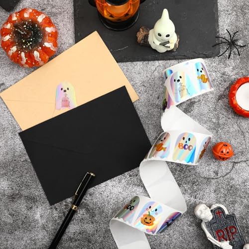 FEBSNOW 600Pcs Halloween Stickers, Holographic Ghost Decals for Kids