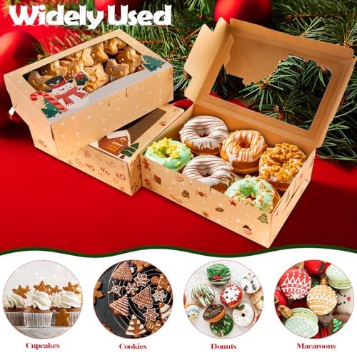 15PCS Christmas Cookie Boxes for Gift Giving, 8.6" x 5.9" x 2.8" Xmas Holiday Treat Cookie Tin with Window for Party Favor Pastries, Cupcake, Brownies, Donut Gift-Giving