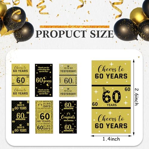 Tenare 90 Pcs 60th Birthday Candy Wrappers, Black and Gold Stickers