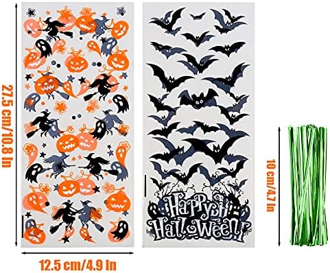 STEFORD Halloween Cellophane Bags,180 PCS Halloween Clear Cellophane Candy Gift Treat Bags for Party Favors Supplies