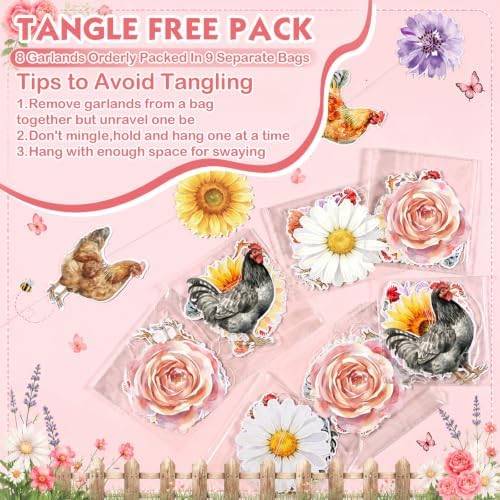Xinnun 8 Pcs Chicken and Daisy Birthday Decorations Floral Hen Garlands