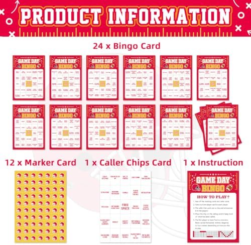 Football Bingo Game Cards - 24 Sheets, Red