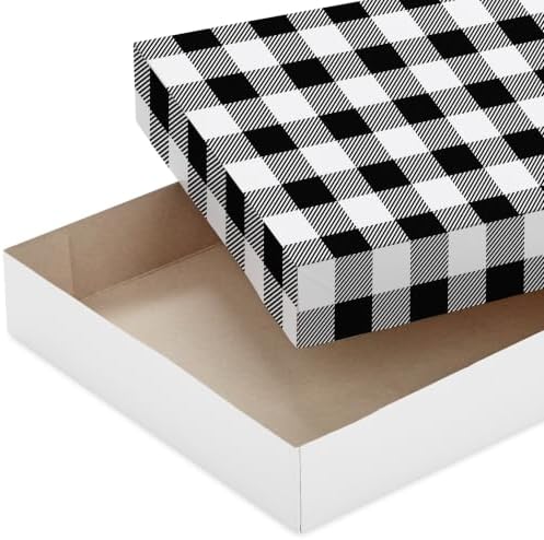 Hallmark Medium Christmas Gift Boxes with Lids (12 Shirt Boxes, 3 Designs: Blue, Green, Red Plaid, Black Buffalo Check) for Christmas, Hanukkah, Birthdays, Father's Day