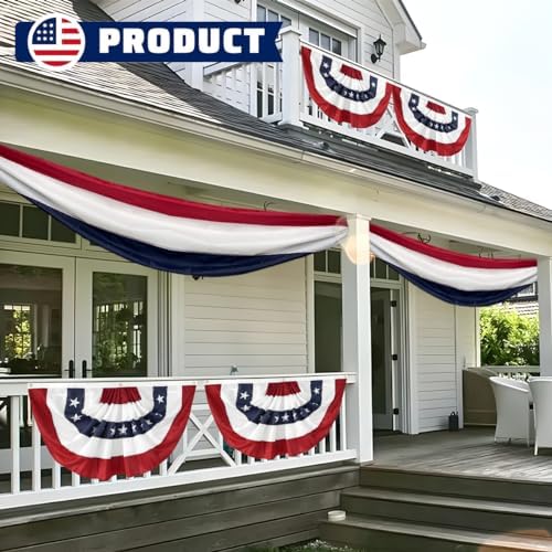 5Pack American Pleated Fan Flag 1.5x3 Ft USA Patriotic Bunting 4th of July Bunting Flags Decor Outside Porch Garden Banner Embroidered Stars & Sewn Stripes Canvas Header Brass Grommets