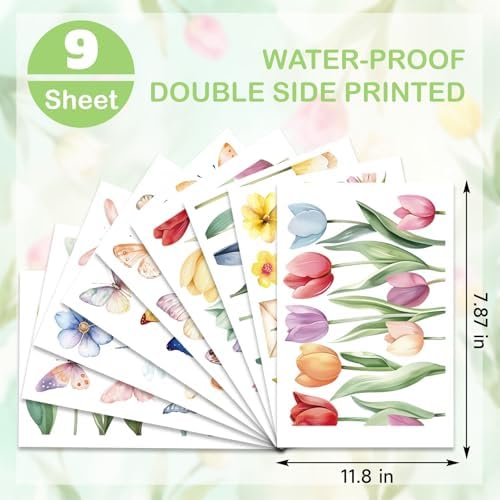 9 Sheets Spring Window Clings Decor, Tulip Floral Butterfly Window Stickers