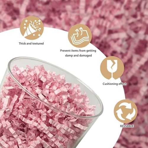 Zankubom 10 LB Pink Crinkle Cut Paper Shred Filler Great for Gift Wrapping, Basket Fillers, Birthday, Gift Wrapping, Anniversary, Halloween Thanksgiving Christmas Party Decor Filling Supplies