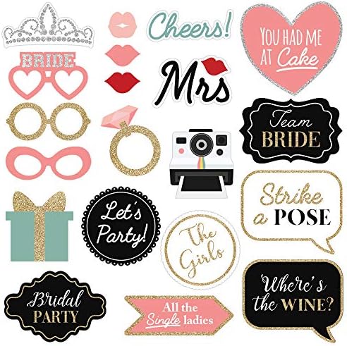 Fully Assembled Wedding Photo Booth Props - Set of 40 - Pink & Teal