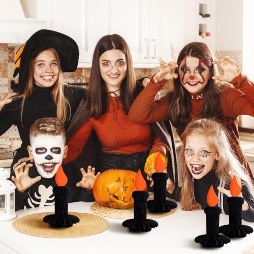 Fourluoo 6pcs Halloween Table Decoration Black Candle Honeycomb Centrepiece