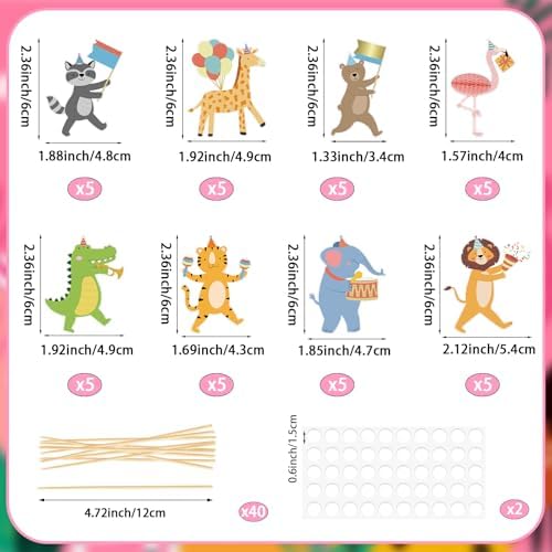 Hooqict 40Pcs Safari Cupcake Toppers Animal Birthday Party Cake Decorations Animal Parade Cupcake Toppers for Kids Jungle Theme Baby Shower Zoo Wild Birthday Party Decorations Supplies