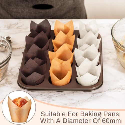 Motiskyy 600 Pcs Jumbo Tulip Muffin Liners, Light Brown, White, Brown
