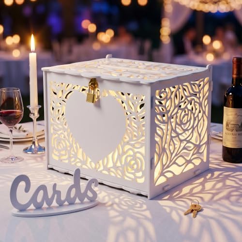 Jolik Love Wedding Card Box with Sign, Large Rustic Locking Money Box Holder for Wedding Reception, DIY Anniversary & Birthday Party Decoration, Gift Card & Envelope Storage