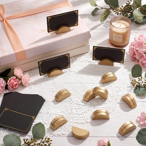 Colingmill 24 Pcs Wooden Table Number Stands with Tented Cards,Gold, Black