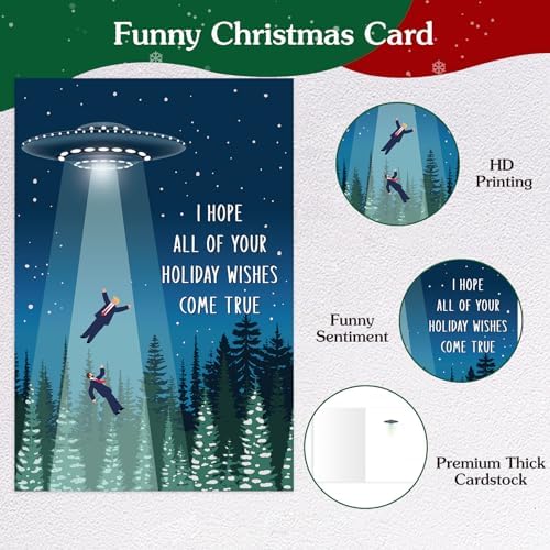 D4DREAM Funny Christmas Card, Alien Abduction Holiday Card for Him Her