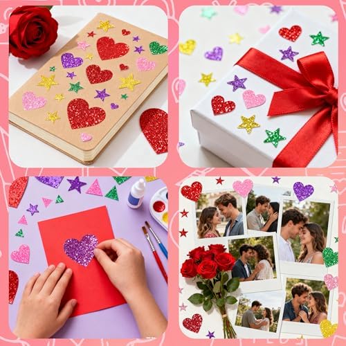 Back to School Supplies - 280 PCS Glitter Foam Reward Stickers for Kids | Self Adhesive Stars Mini Heart Shapes Stickers for Teachers Students Classroom - Arts Craft Scrapbook Supplies Party Favors