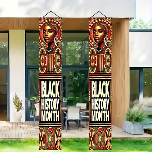 BlissYard Black History Month Banners Front Porch Elegant Portrait Door Banner African American Cultural Welcome Sign Black History Month Supplies Entryway Decor Display 12x71Inch