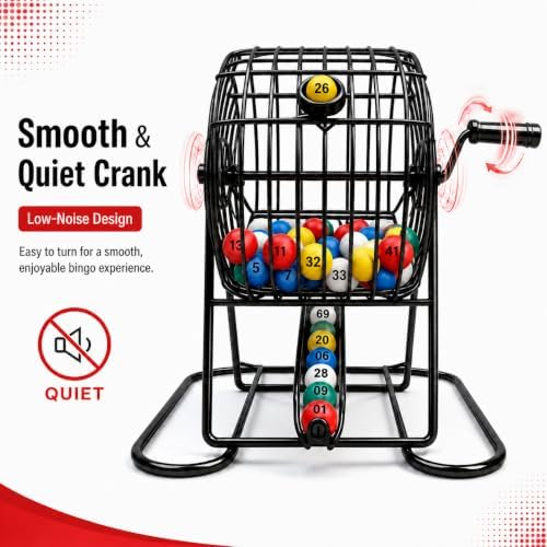 Deluxe Bingo Game Set with Durable Steel Cage and Chips Clean up Wands