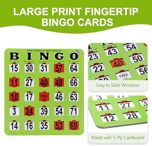 GSE Jumbo Easy-Read Shutter Slide Bingo Cards Bulk, 100-Pack Reusable Cards