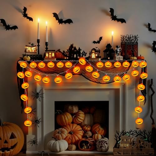 Halloween Lights Outdoor Indoor 20FT 30 LED 3D Pumpkin Lights Halloween String Lights Battery Operated, 8 Light Modes Waterproof Pumpkin Decor Light for Home Porch Yard Window Party Outside Decoration