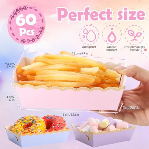 Blushtier 60 Pcs Pastel Color Paper Food Boat Trays Gold Edge