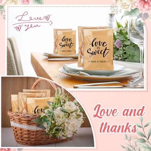 MotiMind 100 Pcs Clear Wedding Cookie Bags, Love Is Sweet Candy Bag