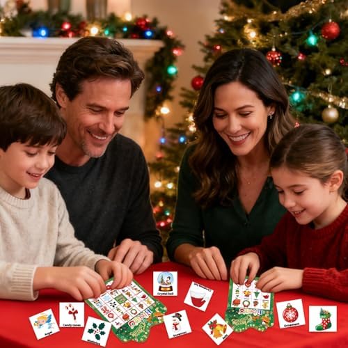 Christmas Bingo Game 24Players - Card for Kids Christmas Party Favor Family Activities Party Card Games School Classroom Games Turkey Party Favors Supplies (Green)