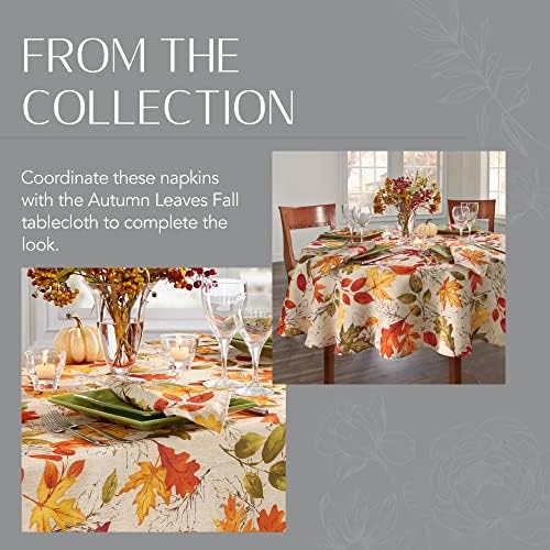 Autumn Leaves Fall Printed Napkins, Set of 8, Multicolor - 17" W x 17" L