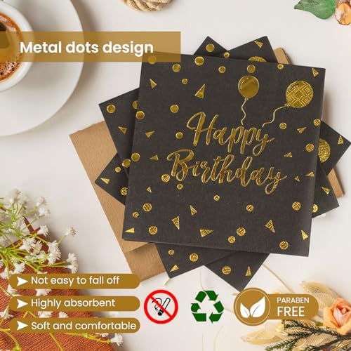 96PCS Happy Birthday Plates and Napkins Party Supplies, Black and Gold Disposable Paper Plates and Napkins with Forks Tableware Set for Birthday Party Decorations 24 Guests (Birthday Black)