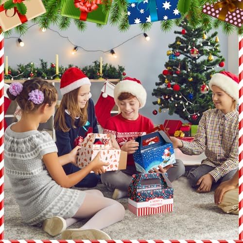 Zhanmai 36 Pack Christmas Day Treat Box Xmas Goodie Santa Claus Boxes for Treats Gift Cookie Cupcake Snack Container with Handle Party Favor