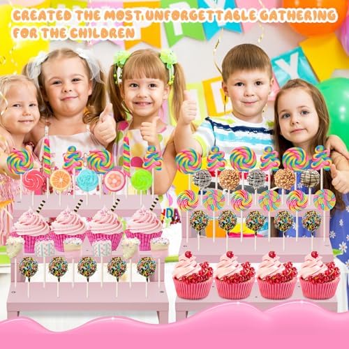 Wood Cake Pop Stands, 3 Tier Lollipop Holders with Twist Ties Lollipop Sticks, Sucker Display Riser for Dessert Table of Wedding Birthday Party (Pink-2P)