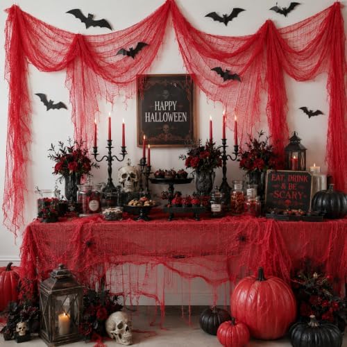 Set of 5 Red Halloween Gauze Creepy Cloth Fabric Tapestry Decor Decoration