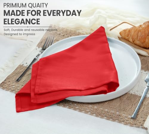 Ruvanti Cloth Napkins Set of 12, Cotton Enrich 18”x18” - Red