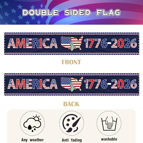 250th Anniversary America Banner Decorations, 1776-2026 USA 250th Birthday Yard Flag Party Supplies, 4th of July Patriotic Banner with Grommets for Home Outdoor Indoor Party Decor