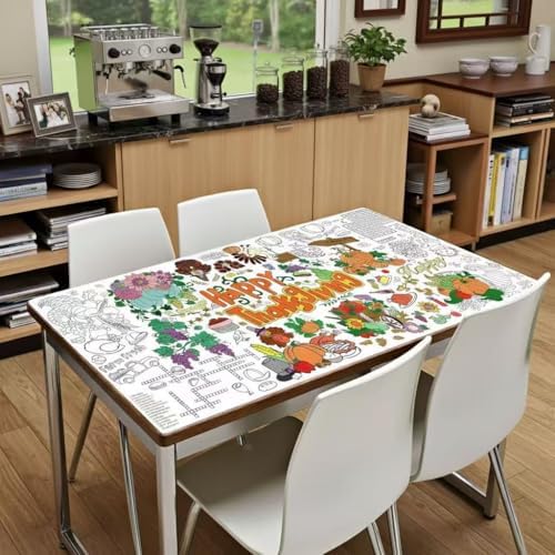 Sangguanlun Thanksgiving Giant Coloring Poster Tablecloth, 34 x 72 Inch Family Party Activity Table Cover for Kids & Adults (Thanksgiving)