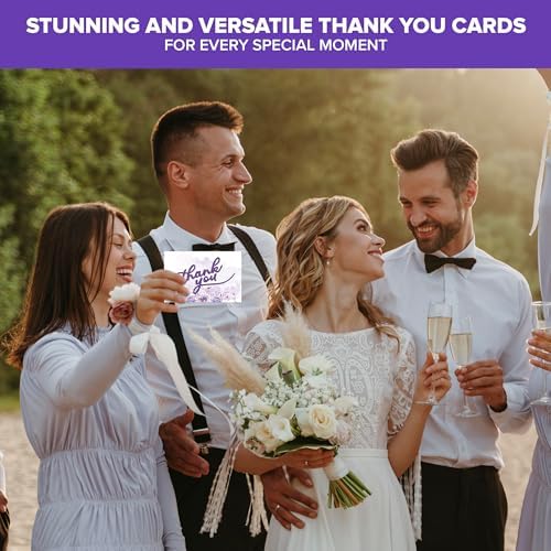 Decorably 24 Pack Glittery 6x4in Purple Thank You Cards with Envelopes