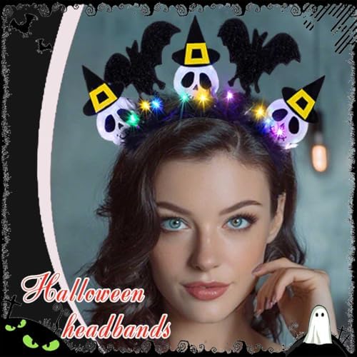 Light Up Halloween Headband Glowing Spooky Ghost Hairbands Led Black Bat Headpieces Halloween Costume Hair Accessories for Women